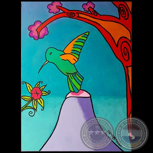 El colibrí en tiempos de Covid-19 - Pintura de Virginia Rojas Holden - Año 2020